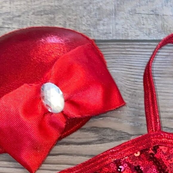 STUNNING CURTAIN CALL 2PC LEOTARD AND HAT RHINESTONE SEQUIN HOLIDAY SET MEDIUM - Picture 5 of 7